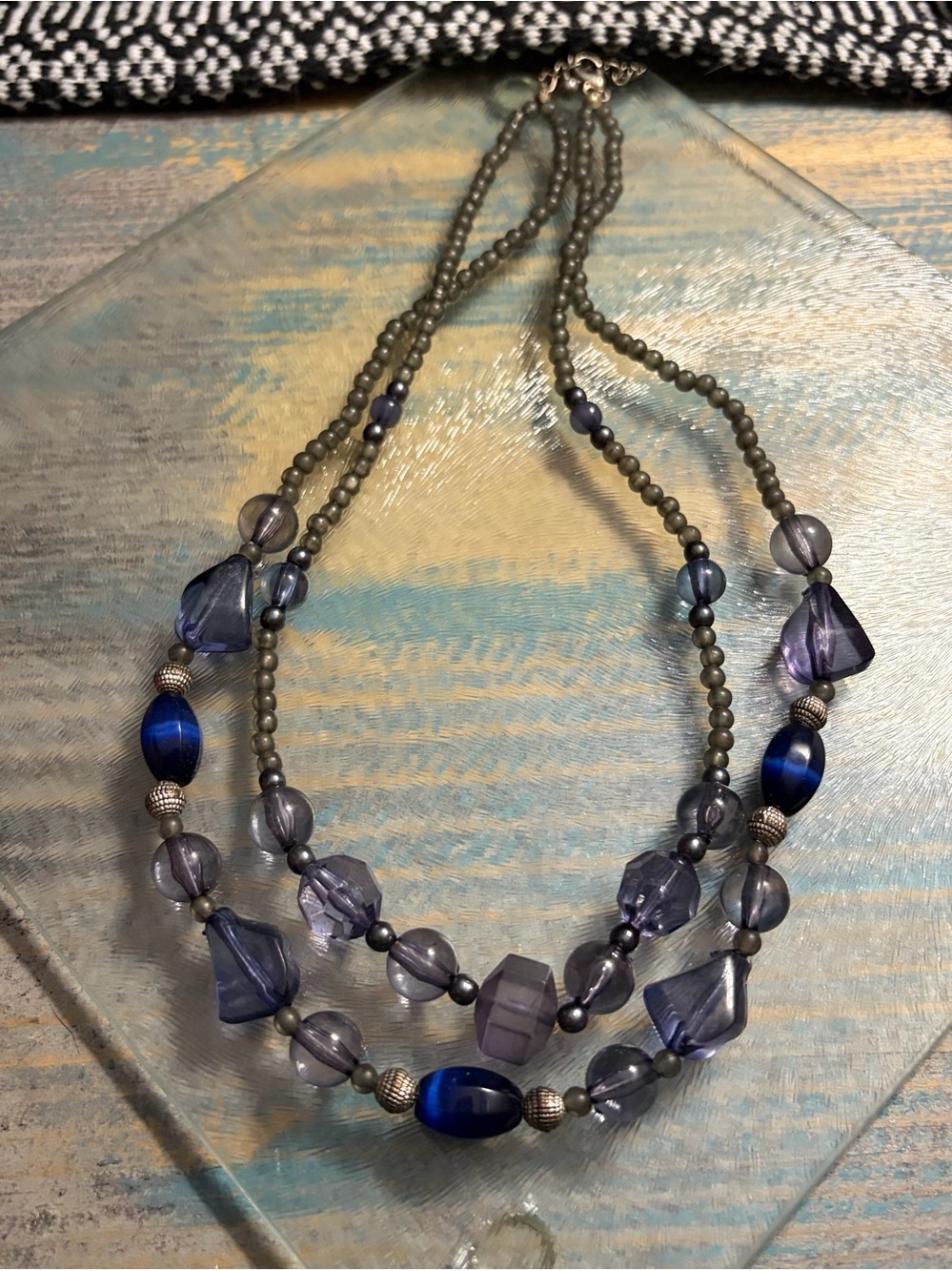 Boho Layered Cat-Eye & Faceted Beaded Statement Necklace Blue